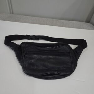 Black Leather Men's Fanny Pack Bag